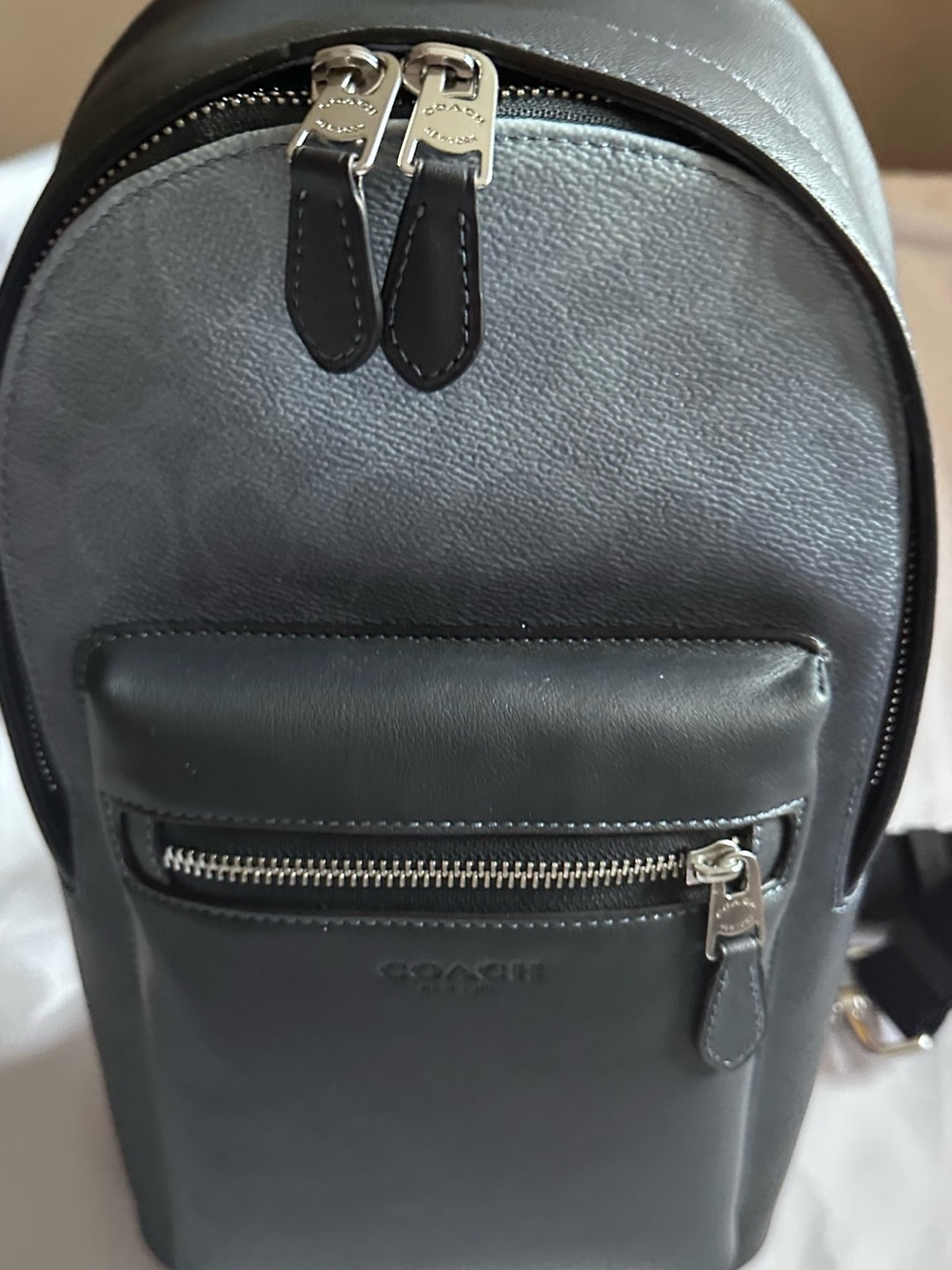 Coach Black Leather Sling Backpack with Silver Hardware - Picture 3 of 13